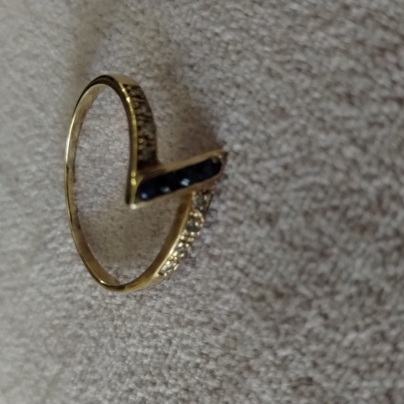 Vintage Art Deco Blue Sapphire Gold Ring 6.5 - Picture 11 of 12